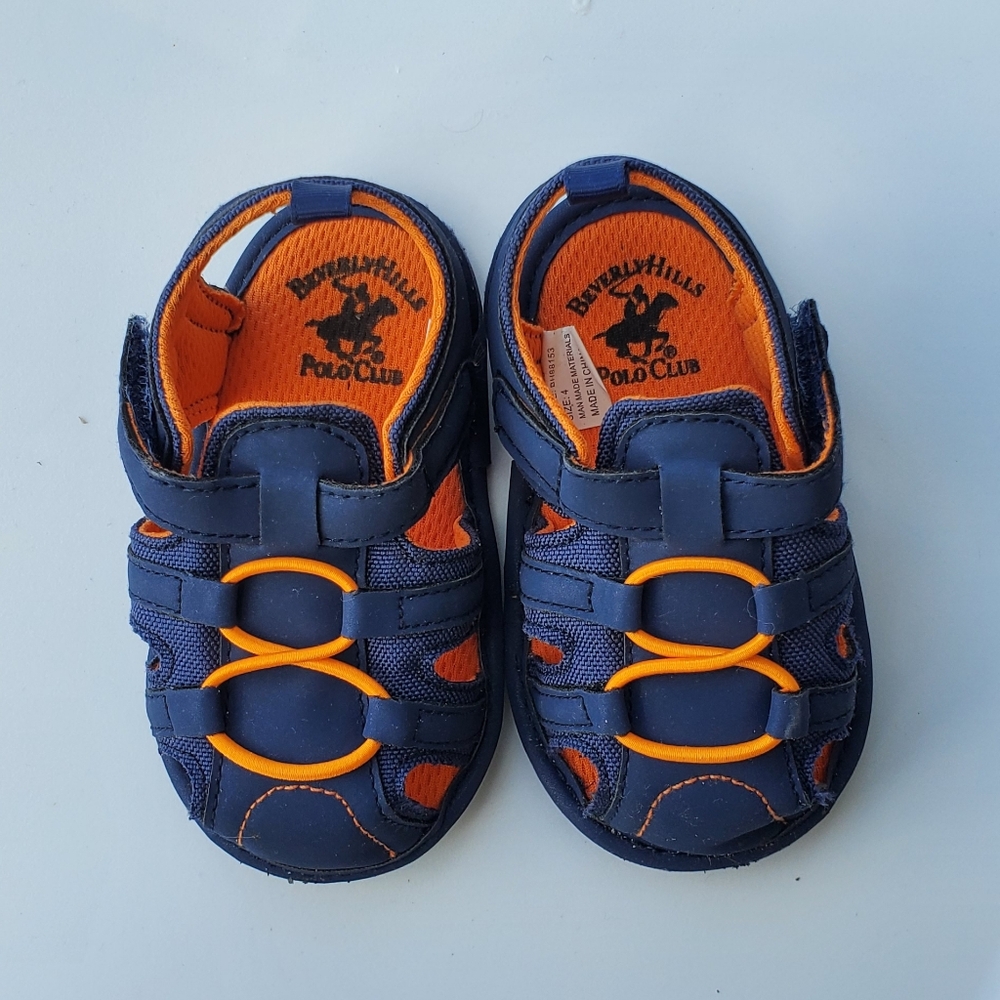 Beverly Hills Polo Club | Blue & Orange Sandals with Velcro | Size 4 Baby